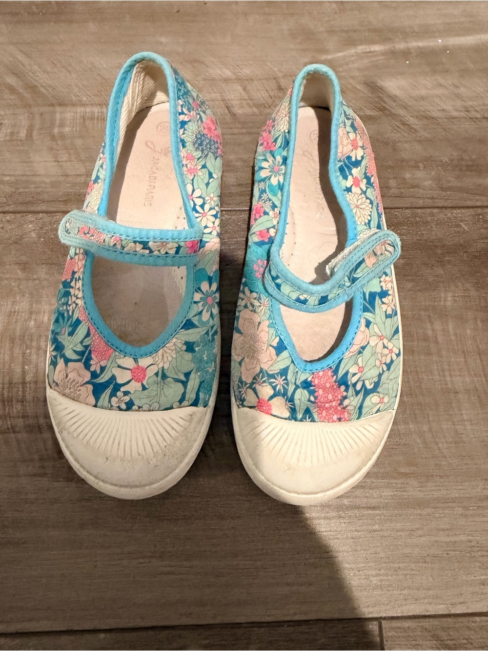 Jacadi Floral Mary Jane Sneakers in Aqua Blue and Pink
